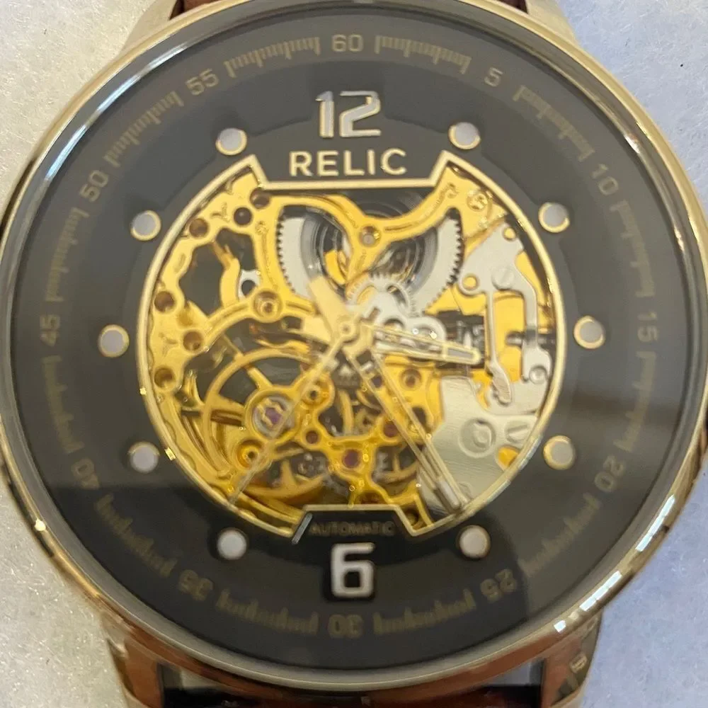 Relic Gold Dial Brown Leather Watch
